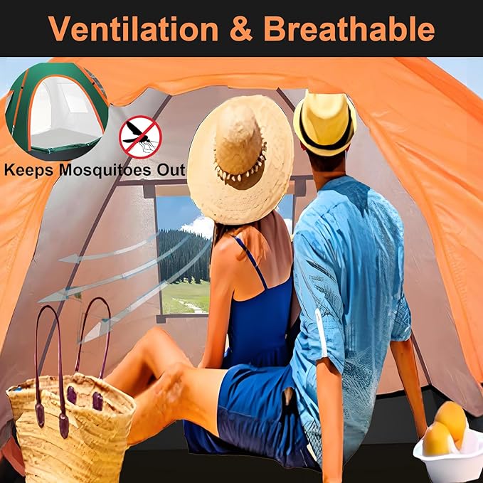 Pop Up Compact Camping Tent, Instant Pop Up Tent with Picnic Mat, Portable Automatic Waterproof Easy Setup Quick-Open Tent, Outdoor Camping Beach Travel