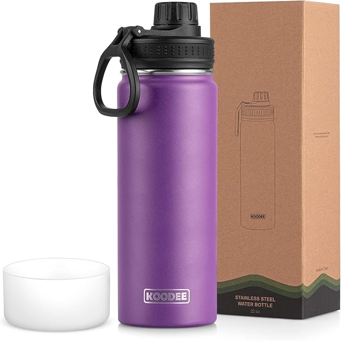 koodee Stainless Steel Water Bottle, 26 oz Double Wall Vacuum Insulsted Sports Bottle with Leakproof Spout Lid (Purple)
