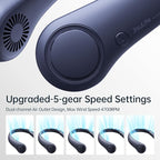 JISULIFE Portable Neck Fan, Hands Free Bladeless Fan, 5 Speeds, 4000 mAh Battery Operated Wearable Personal Fan, Twistable, Rechargeable, Gift for Women Men-Blue