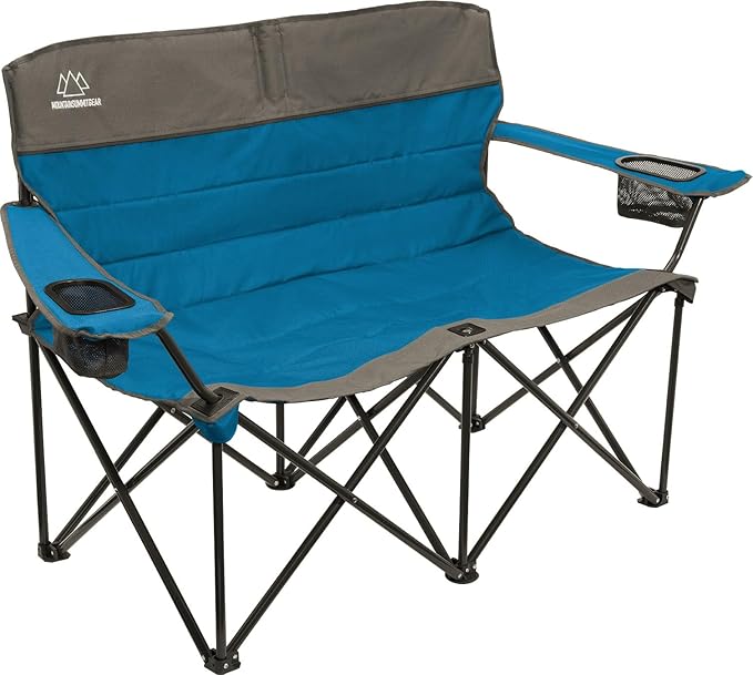 Quilted Standard Loveseat Camping Chair for 2 with Padded Seat and Back for Camping/Hiking/Backpacking Made by Caddis Sports (Standard Loveseat (Blue))