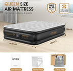 DIVON Air Mattress Queen with Built in Pump,Blow Up Mattress with Wave Pattern in 3 Mins,18'' Quick Inflatable Mattress, Luxury Airbed for Home&Camping,Black,660lbs