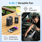 [Dual Battery] Next-Gen AI Portable Waist Fan Clip On 24000mAh, MAX 80H Runtime, 17000RPM Powerful 5 Speeds, Rechargeable Belt Fan with Filter Power Bank Flashlight, Shirt Fans for Men Outdoors Travel