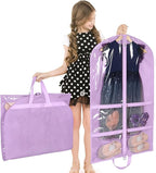 KEEGH Clear Garment Bags for Dance Costumes 40 inch Dance Garment Bags for Dancers Hanging Clothes for Closet Storage, with 4 Zipper Pockets for Competitions, Ballet, Theatre, 6 Pack, Purple
