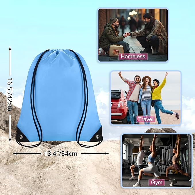 Grneric Drawstring Bags Bulk 14 Pcs Drawstring Backpack Bulk Cinch Bag Sackpack for Men Women Gym (Sky Blue)