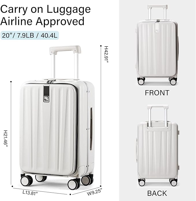 Hanke 20 Inch Carry On Luggage Hard Shell Suitcases with Wheels Luggage Suitcase Travel Luggage for Women Men Rolling Luggage Bags for Business Trip Weekender-Ivory white
