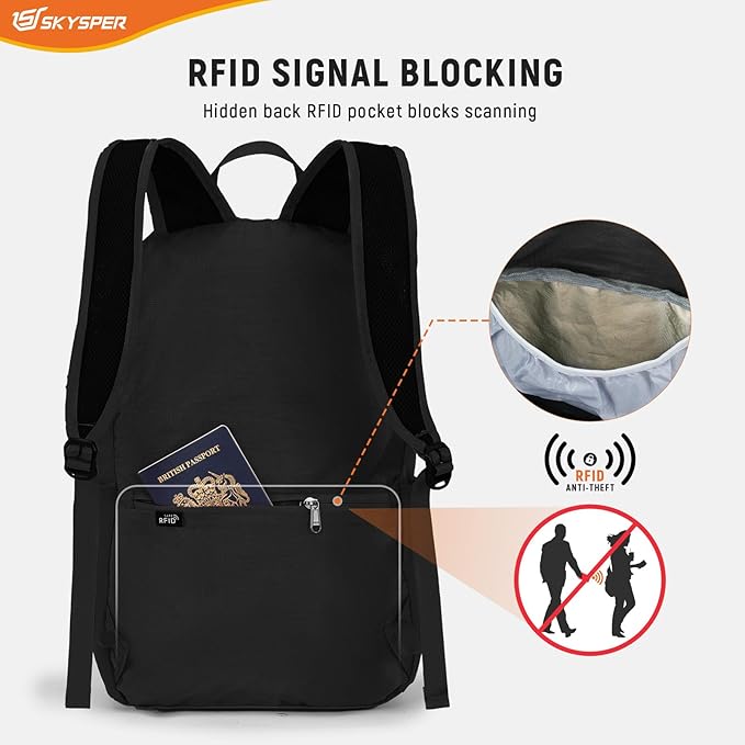 SKYSPER Small Hiking Backpack for Men Women 20L RFID Packable Daypack Ultralight Foldable Back Pack Lightweight Collapsible Travel Day Pack
