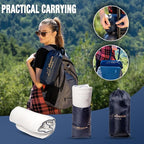 Travel & Camping Comfortable Memory Foam Pillow – Easy to Carry Portable Bag – Temperature Regulating Pillow Case (White + Extra Cover)