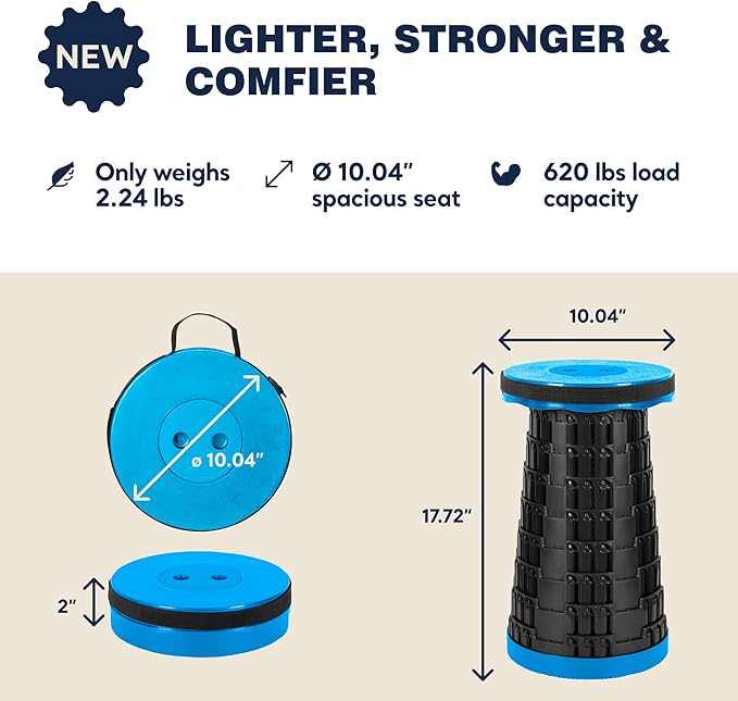 2-Pack 2025 Upgraded Collapsible Stool, Max 620lb Portable Folding Stool, Height Adjustable Retractable Telescopic Seat, Travel Chair, Foldable Camping Seat or Footrest, Gift