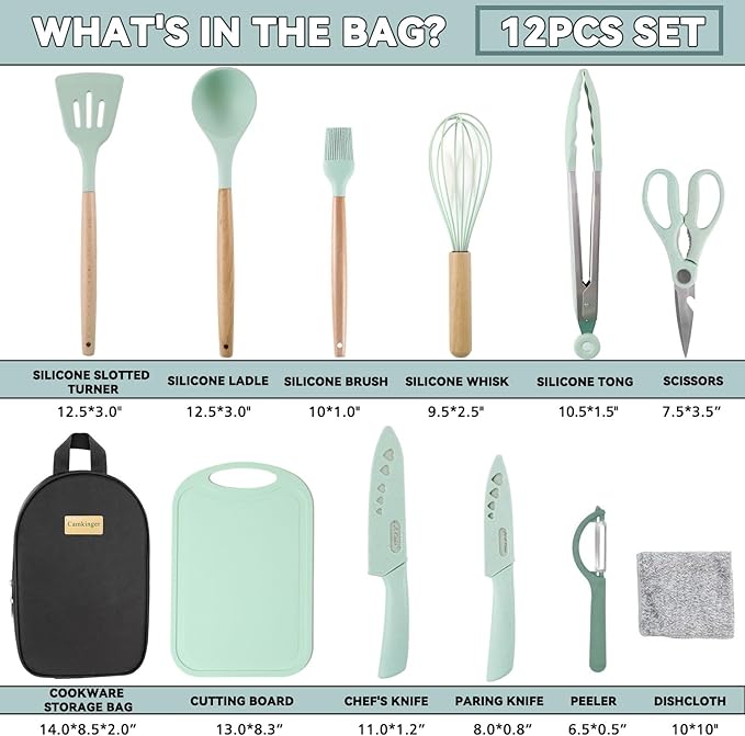 Camping Accessories Kitchen Cooking Utensils Set - Portable Outdoor Camp Cookware Set, Silicone Camper Essentials Gear Must Have Supplies for Travel RV BBQ Grill Picnic Hiking