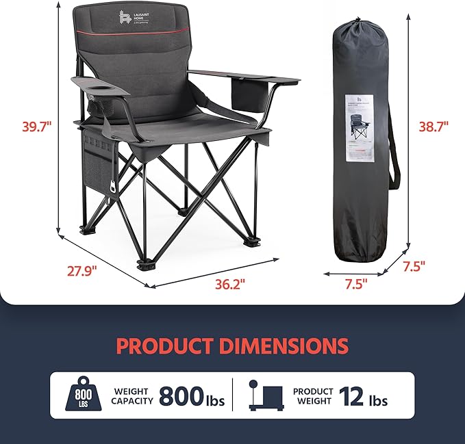 OUTSIDER Folding Camping Chair 300LB Capacity, Portable Outdoor Lawn Chairs with Ergonomic Lumbar Support, Cooler Bag, Cup Holder, Pockets, Headrest for Beach, Lawn, Hiking (Style-1, 1pc)