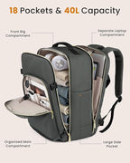LOVEVOOK 40L Large Travel Backpack for Women, Carry on Backpack Airline Approved, Waterproof Travel Essentials fits 18" Laptop, TSA Personal Item Travels Bag Sports Backpack with 3 Packing Cubes