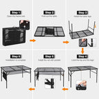 REDCAMP 48x24 Long Folding Grill Table for Outside, Lightweight Portable Double Layer Metal Aluminum Outdoor Grill Table with Adjustable Height Legs, Great for Camping Picnic Cooking BBQ, Black 4ft
