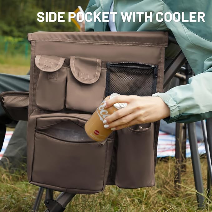 TIMBER RIDGE Oversized Folding Camping Chair High Back Heavy Duty for Adults Support up to 500lbs with Cup Holder, Side Pocket Cooler Bag