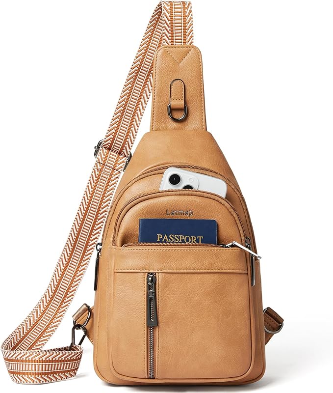 LATMAP 7L Sling Bag For Women Men Backpack Fanny Pack Crossbody Chest Travel Shoulder Belt Bags Purse Handbag PU Leather