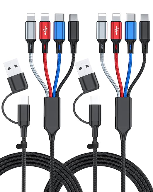 seynli (2-Pack 6-in-1 Multi Charging Cable 6ft, Charging Cables for Multiple Devices, Compatible with Three Types of Ports, USB-C, Micro USB - Multi End Charging Cable Supports 2.4A Fast Charging