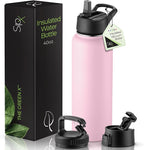 SipX™ Triple-Insulated Stainless Steel Water Bottle 40oz. With 3 Lids, BPA-Free Reusable Insulated Water Bottle Keeps Cold 24 Hours, Metal Water Bottle Made Of Sustainable Material For Hiking & Biking