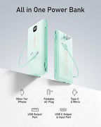 VEEKTOMX Portable Charger with Built in Cables 10000mAh, Power Bank for iPhone with Wall Plug, Travel Essential Fast Charging Slim USB C External Battery Pack for iPhone 17/16/15, Samsung, iPad, etc