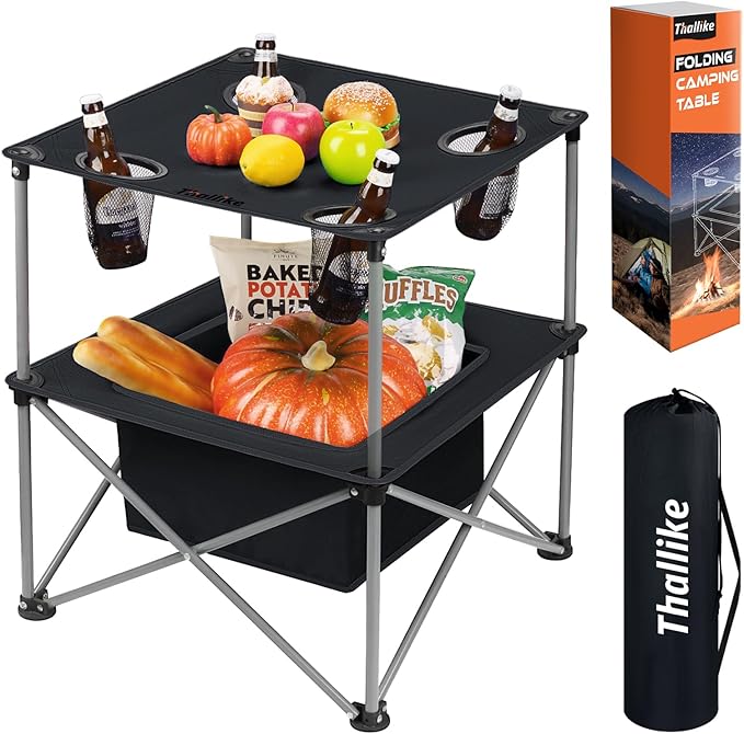 Portable Folding Camping Table Lightweight Outdoor Picnic Table with 4 Cup Holders & Storage Case Collapsible Tailgating Table for Camping Backyard Grill Outdoor Concerts