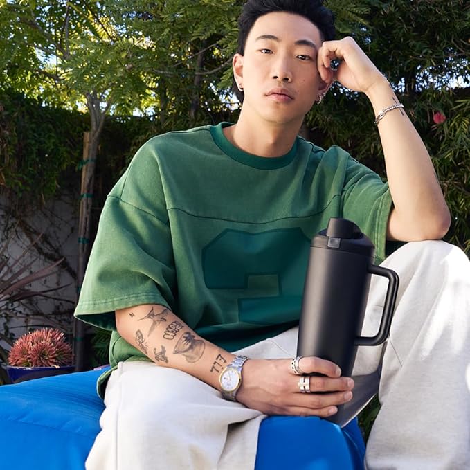 Owala FreeSip Tumbler Insulated Stainless Steel Water Bottle with Built-in Straw and Side Handle, For Travel, Work, School, and Sports, 40oz, BPA Free, Leak Proof, Very, Very Dark