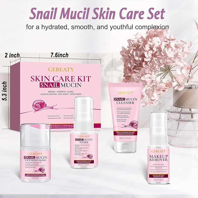 Skin Care Set ,4 Daily Snail Mucin Routine Skincare Kit, Gentle Cleanse, Purify, Soothe, Repair, Hydrating & Anti Aging Travel Facial Skincare for Women,Teen Girls,Beauty Gift Set for All Skin Types