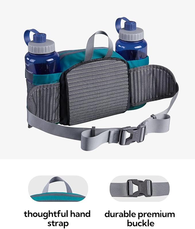 WATERFLY Fanny Pack Waist Bag: Fannie Pack 2 Water Bottle Holders Lumbar Belt Hiking Walking Running Jogging Camping Large Woman Man (Bottle Not Included)