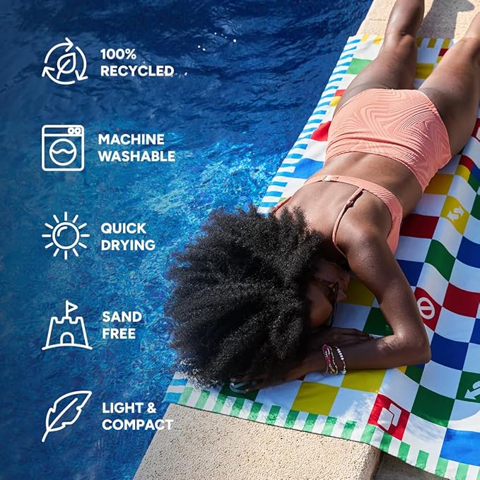 Dock & Bay Beach Towel - Quick Dry, Sand Free - Compact, Lightweight - 100% Recycled - Includes Bag - Wild Card - Extra Large (200x90cm, 78x35)