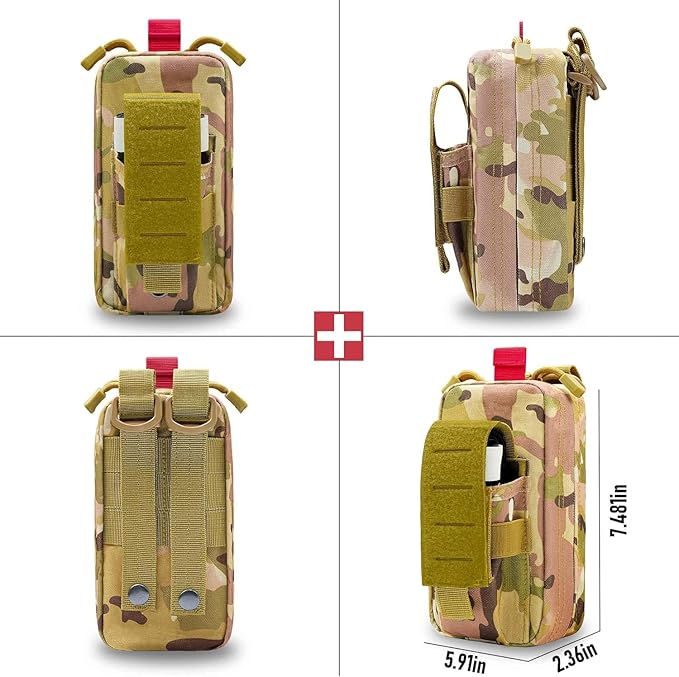 Ifak Med Trauma Kit, Molle Tactical Emergency First Aid Kit,Red Military Survival Molle EMT Medical Kit Refill Supplies Fot Duty Belt