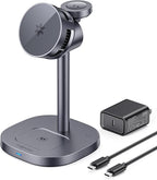 2026 New Magnetic Wireless Charger Stand with TEC Active Cooling, 15W Qi2-Certified 3 in 1 Charging Station for Apple Charger Stand, Wireless Charger for iPhone17/16/15/14/13/12, Apple Watch, AirPods