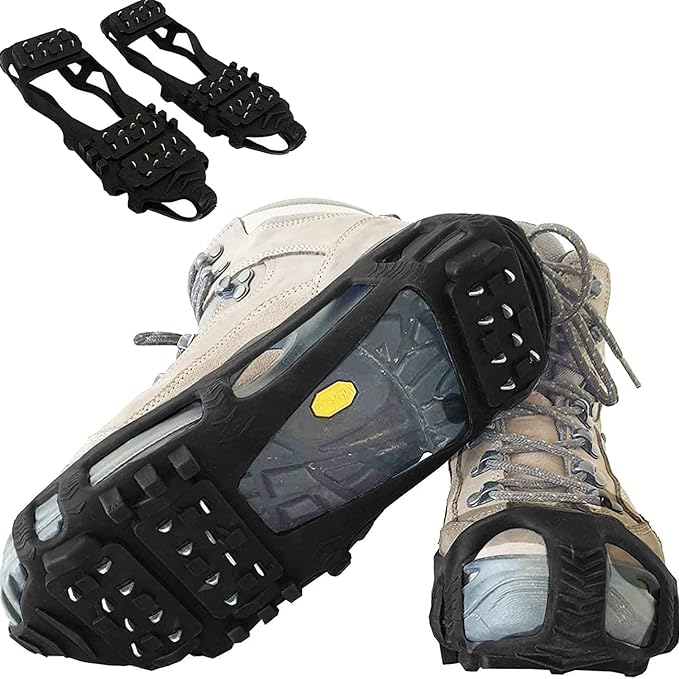 Ice Snow Traction Cleats - Lightweight Crampon Cleats for Walking on Snow & Ice - Anti Slip Grippers Fasten Quickly & Easily Over Footwear - Protable Grips for Shoes and Boots