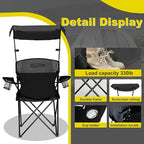 YOUNG WOOD Portable Camping Chair Beach Chair with Shade Canopy, Fold Lightweight Oversized for All, Easy to Open and Close Without Installation, Side Pocket Design for All Outdoor Activities，Black