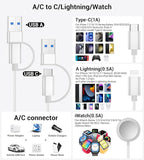 Temdan for Travel Vacation Essentials,3 in 2 USB C Cable for Apple Watch Charger/iPhone 17 Charger/Lightning,Multi Charging Cable Cord,Camping Essentials,Designed for iWatch &iPhone 16-12-4FT White