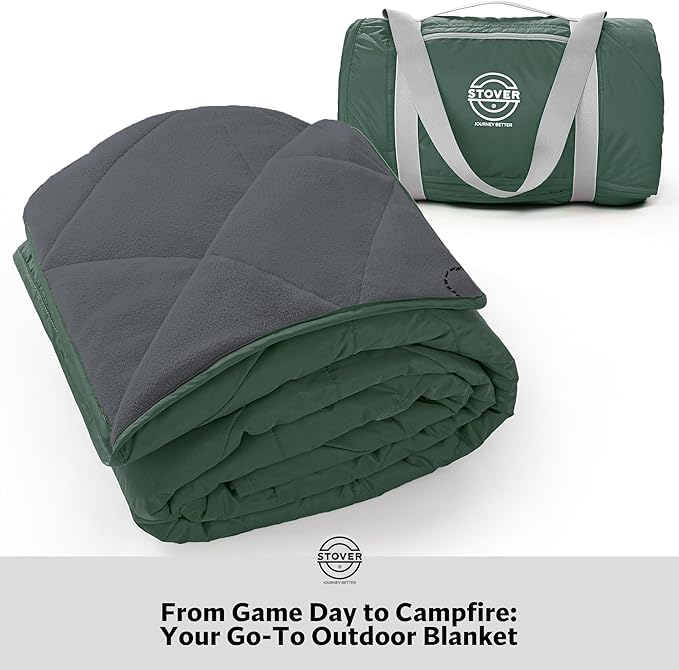 STOVER Waterproof Stadium Blanket – Portable Outdoor Camping Blanket for Travel, Picnics, or Sports – Warm, Windproof, Lightweight, and Packable (Alpine Green)