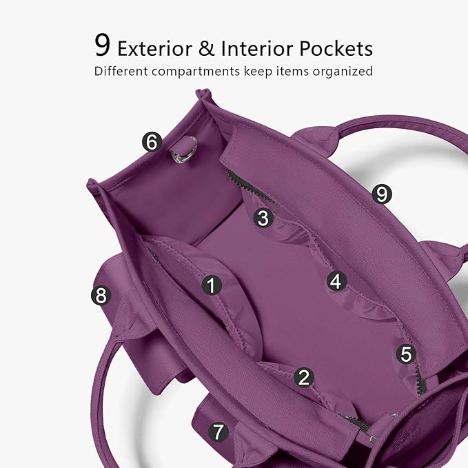 TOPDesign Heavy-Duty Canvas Tote Bag for Women, Adjustable Crossbody/Shoulder Handbag with 9 Pockets, Everything Tote