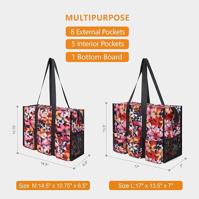 TOPDesign Utility Water Resistant Tote Bag with 13 Pockets, Top Zipper Closure & Thick Bottom Support, for Working Women