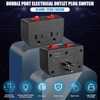 Grounded Outlet with Double ON Off Switch,VSEER 2 Port Electrical Outlet Plug Switch 15A 1875W / Wall Tap Adapter with Daul Red Indicator, ETL Listed (Black 2-Pack)