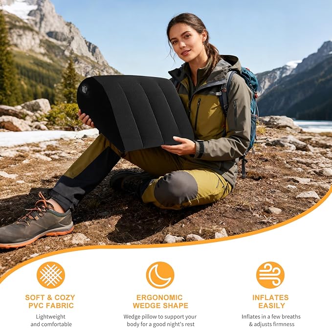 Inflatable Wedge Pillow Camping Cushions – Portable Folding Body Positioners Lightweight Wedge Pillow,Cushion for Yoga,Sleeping,Travel,Reading Lumbar Cushion for Back Pain and Pressure Relief