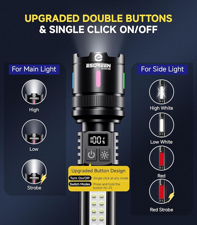 Esgreen Rechargeable Flashlights High Lumens 2000-2 Pack, Single Click Bright Flashlight Long Lasting 12H, Compact Handheld LED Flash Light USB C, White & Red Light, for Hiking Camping Gift