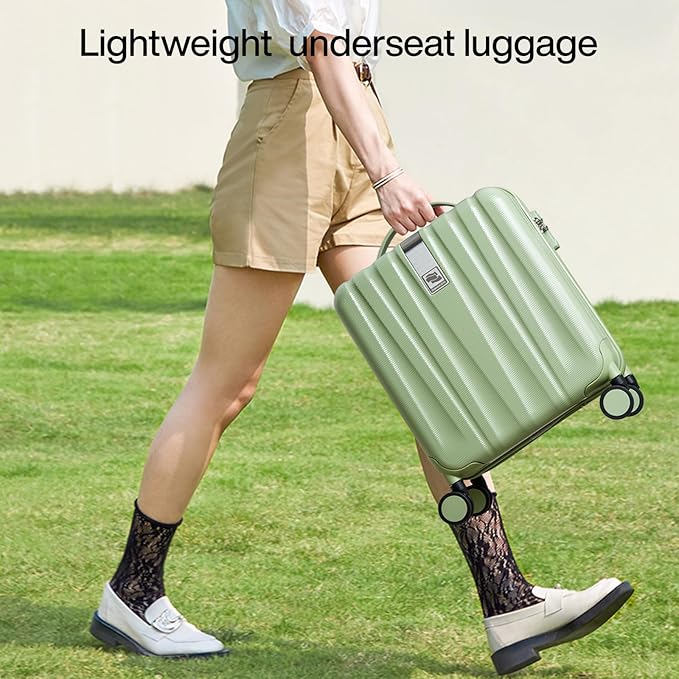 Hanke 16 Inch Underseat Carry on Luggage with Wheels,Small Hard Shell Suitcases for Weekender,Travel Approved Lightweight Travel Luggage Suitcase for Womem Men,Bamboo Green.