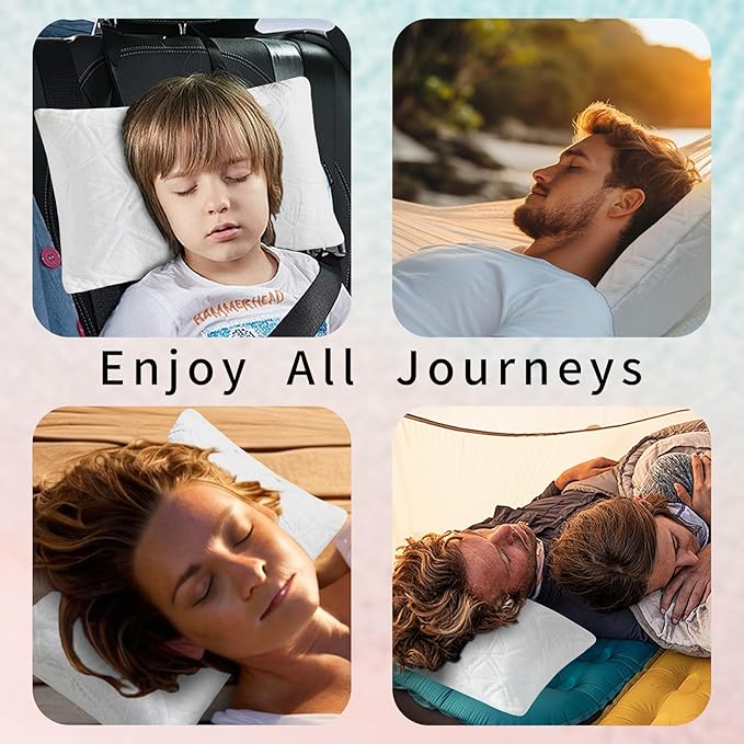 Small Gel Memory Foam Camping Pillow Travel - Contoured Support -Compressible Pillow Ideal for Backpacking, Camping, Travel, Car, Airplane,Office Nap