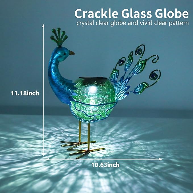 Solar Lantern Outdoor Decorative Waterproof LED Solar Lights Peacock Tabletop Lamp for Outdoor Patio Garden