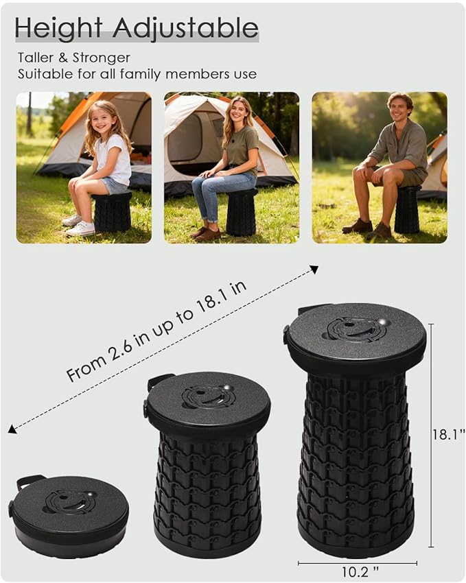 Spisces Upgraded Collapsible Stool,800 lbs Heavy Duty Capacity & Lightweight 2.6 lbs,18-Inch Portable Retractable Folding Stool for Adults,Camping,Fishing,BBQ,Travel