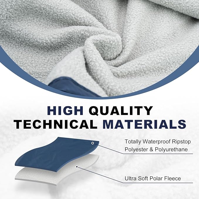 Fleece Waterproof Outdoor Blanket - Windproof Stadium Blanket for Camping, Picnics, and Sports Stay Dry and Comfortable 80"x 58"(Blue)