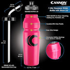 Cannon Sports 1 Liter Sports Water Bottle, BPA-Free, 34 Oz Capacity, Large Mouth, 2 lids (Straw and Squeeze), Great For Helmet Sports Such As Hockey, Lacrosse, Football, Boxing (Pink)
