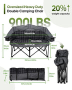 Double Camping Chair, Oversized Loveseat with 2 in 1 Carry Bag, Extra Padded Camp Chairs 2 Person Camping Couch Heavy Duty Sofa Folding Lawn Chair with Cup Holders for Couples Adults Patio Backyard