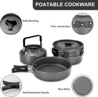 Camping Cooking Cookware Mess Kit - Non-Stick Lightweight Pot Pan Kettle Set with Collapsible Pour Over Coffee Dripper, Outdoor Kitchen Cook Essentials Gear for Camping Hiking Picnic