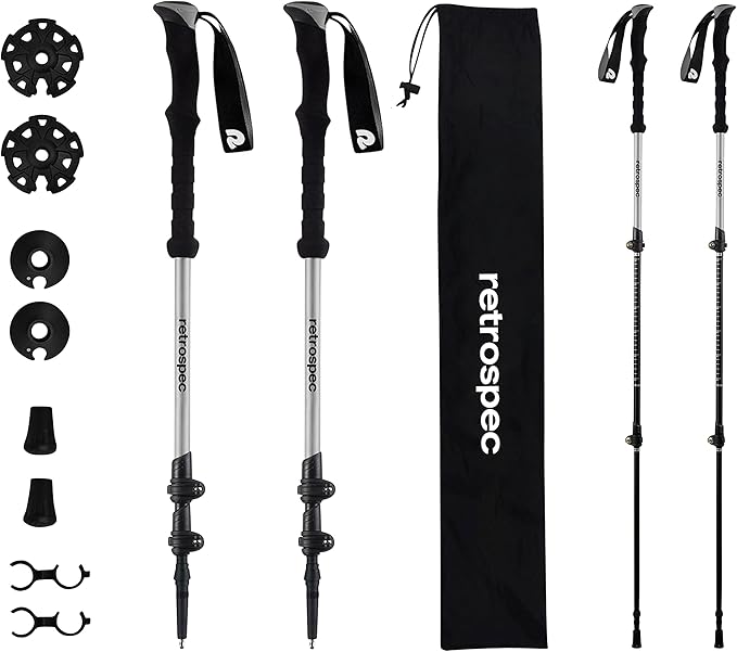 Retrospec Solstice Hiking Poles for Men & Women - Adjustable and Collapsible Lightweight Walking & Trekking Sticks - Aluminum w/Cork or Foam Grip