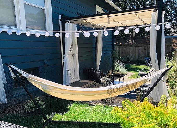 Brazilian Double Hammock 2 Person 330X150cm Load 500Pound Cotton Hammock for Patio Porch Garden Backyard Lounging Outdoor and Indoor (Beige)