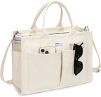 TOPDesign Heavy-Duty Canvas Tote Bag for Women, Adjustable Crossbody/Shoulder Handbag with 9 Pockets, Everything Tote
