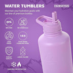 64 Oz Water Bottle with Straw Stainless Steel Sports Water Bottle with 3 Lids (Straw, Chug and Flip Lid) Leak Proof Metal Half Gallon Jug for Men & Women - Lavender