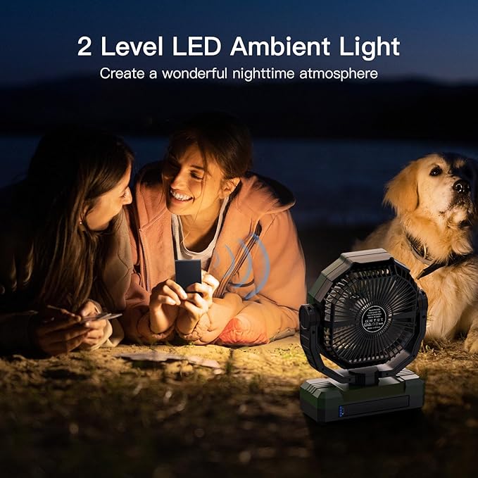 FRIZCOL 3-in-1 Camping Fan - Portable Fans Rechargeable - 36000mAh Battery Powered Fan with Light & Remote for Indoor, Outdoor, Tent, Travel, Fishing, Jobsite, Gifts for Men Dad Him - Green